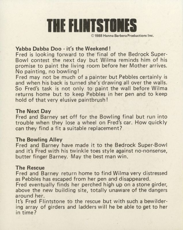Inside Cover for The Flintstones (ZX Spectrum): side B (reverse front cover)