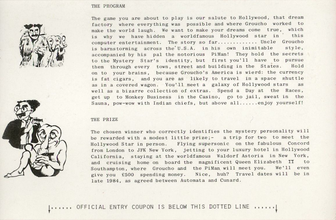 Inside Cover for My Name is Uncle Groucho You Win a Fat Cigar (ZX Spectrum): side B (reverse front cover)