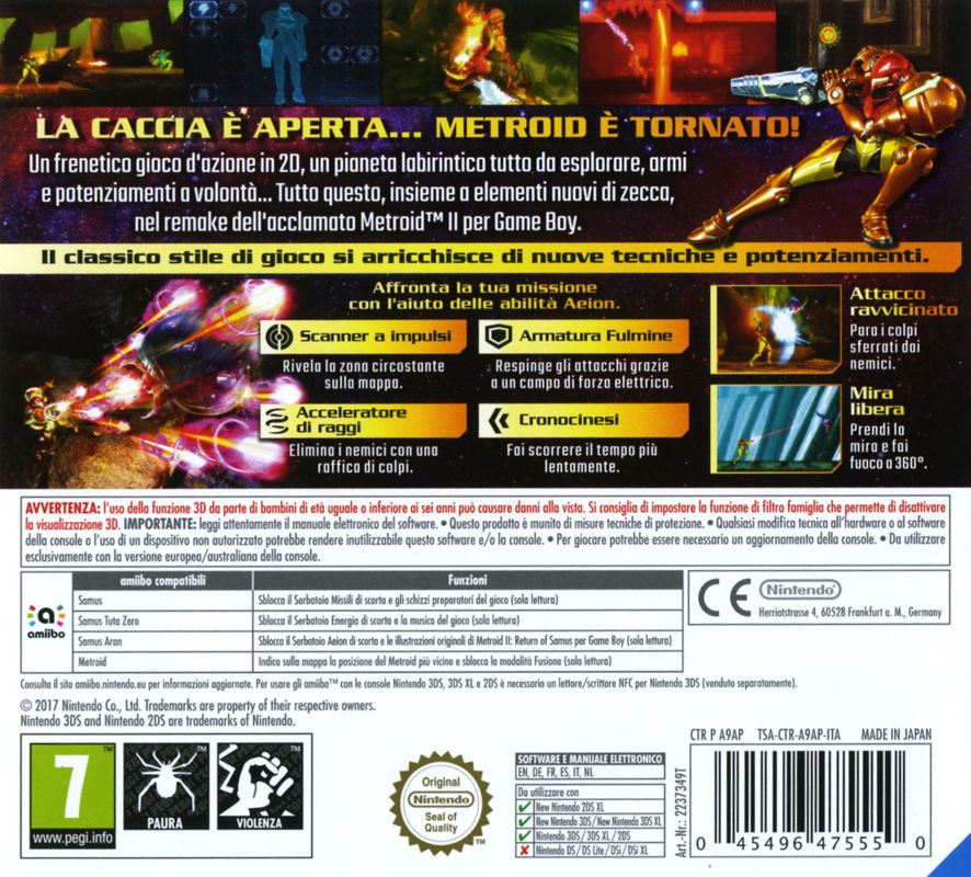 Back Cover for Metroid: Samus Returns (Nintendo 3DS)