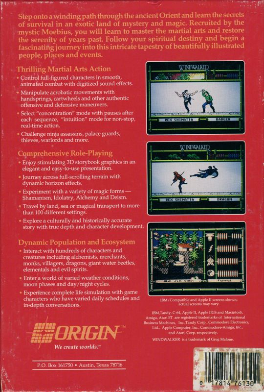 Back Cover for Windwalker (Commodore 64)