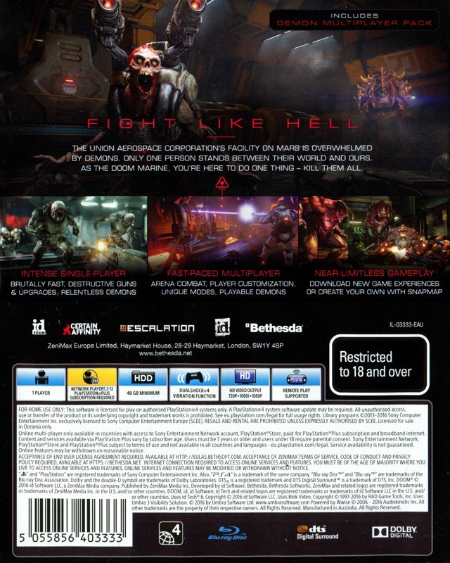 Back Cover for Doom (PlayStation 4)