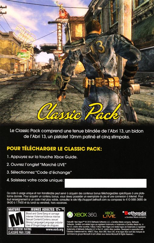 Extras for Fallout: New Vegas (Xbox 360): Classic Pack - French