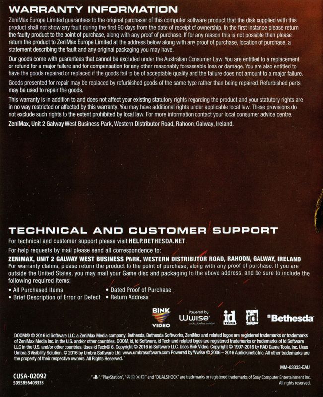 Manual for Doom (PlayStation 4): Back