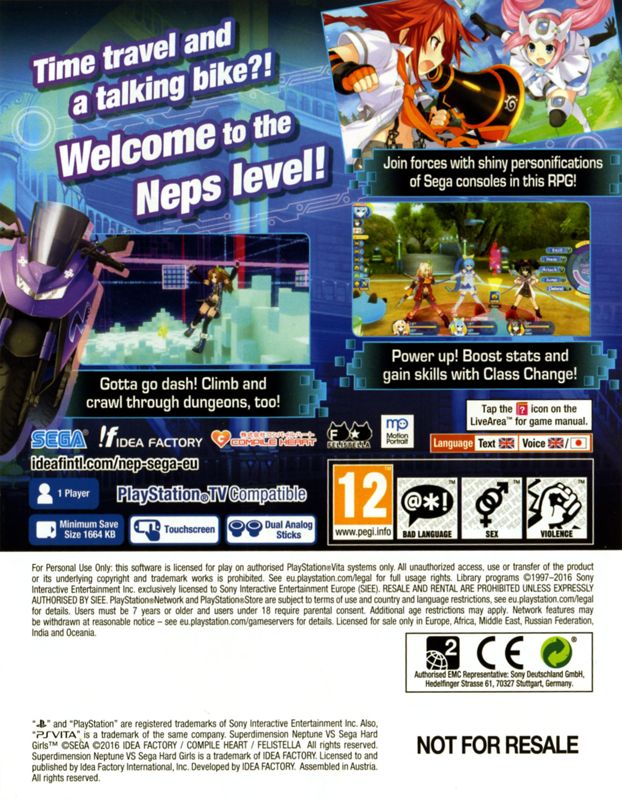 Inside Cover for Superdimension Neptune vs Sega Hard Girls (PS Vita): Reverse cover - back