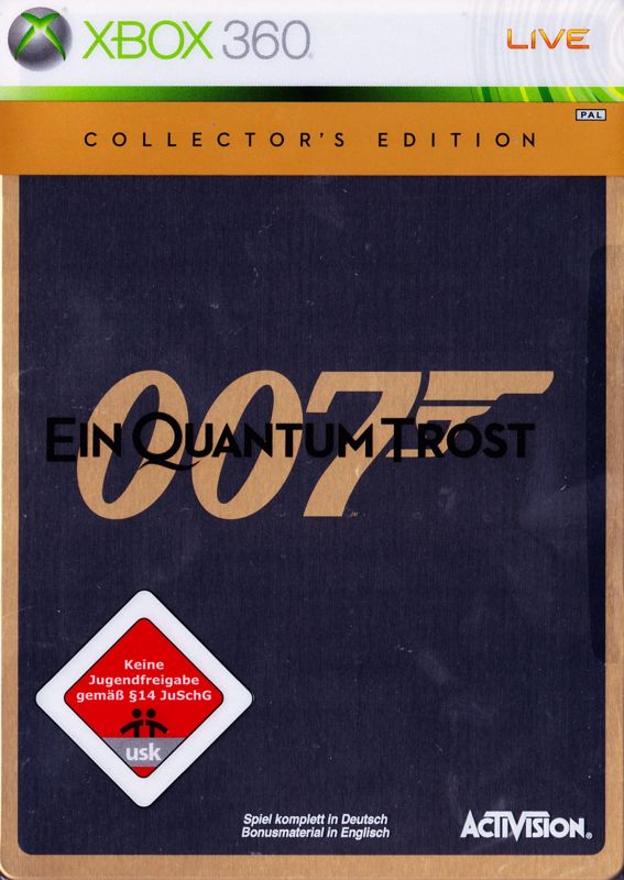 Front Cover for 007: Quantum of Solace (Collector's Edition) (Xbox 360): Metal case with transparent plastic sleeve