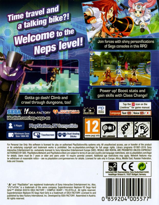 Back Cover for Superdimension Neptune vs Sega Hard Girls (PS Vita)