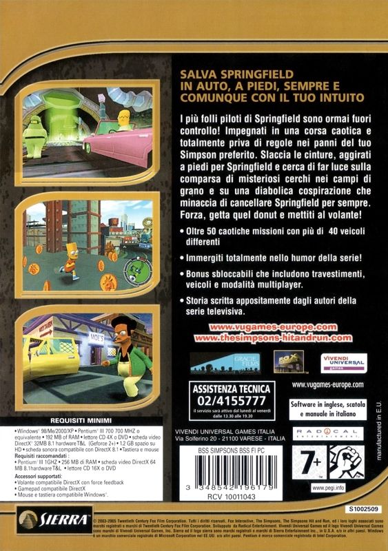 Back Cover for The Simpsons: Hit & Run (Windows) (BestSeller Series release)