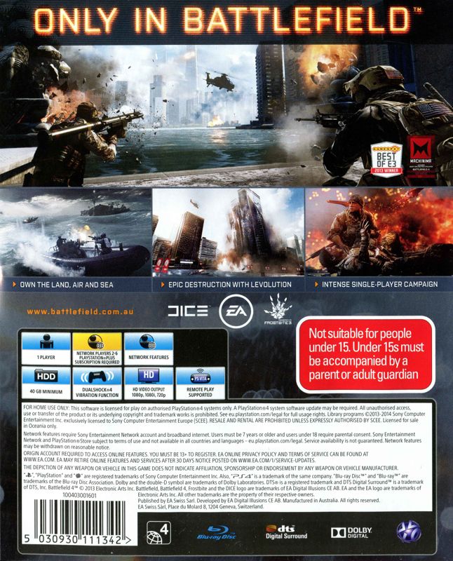 Back Cover for Battlefield 4 (PlayStation 4)