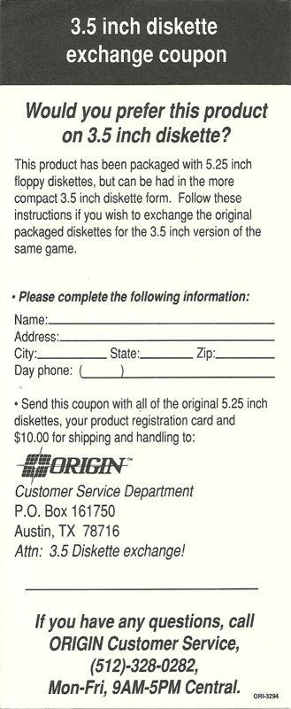 Extras for Bad Blood (DOS): 3.5" Diskette Exchange Coupon