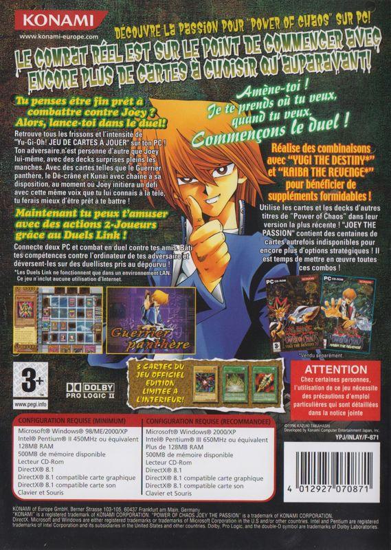 Back Cover for Yu-Gi-Oh!: Power of Chaos - Joey the Passion (Windows)