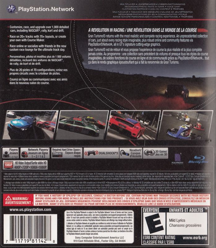 Back Cover for Gran Turismo 5 (PlayStation 3)