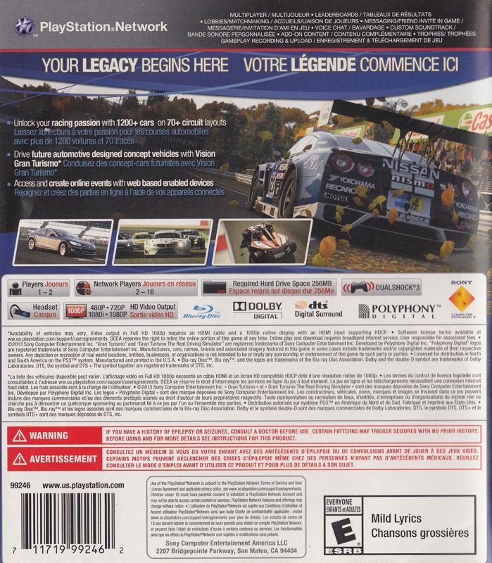 Back Cover for Gran Turismo 6 (PlayStation 3)