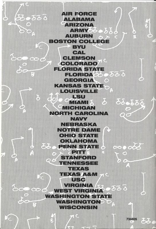 Manual for Bill Walsh College Football 95 (Genesis): Back