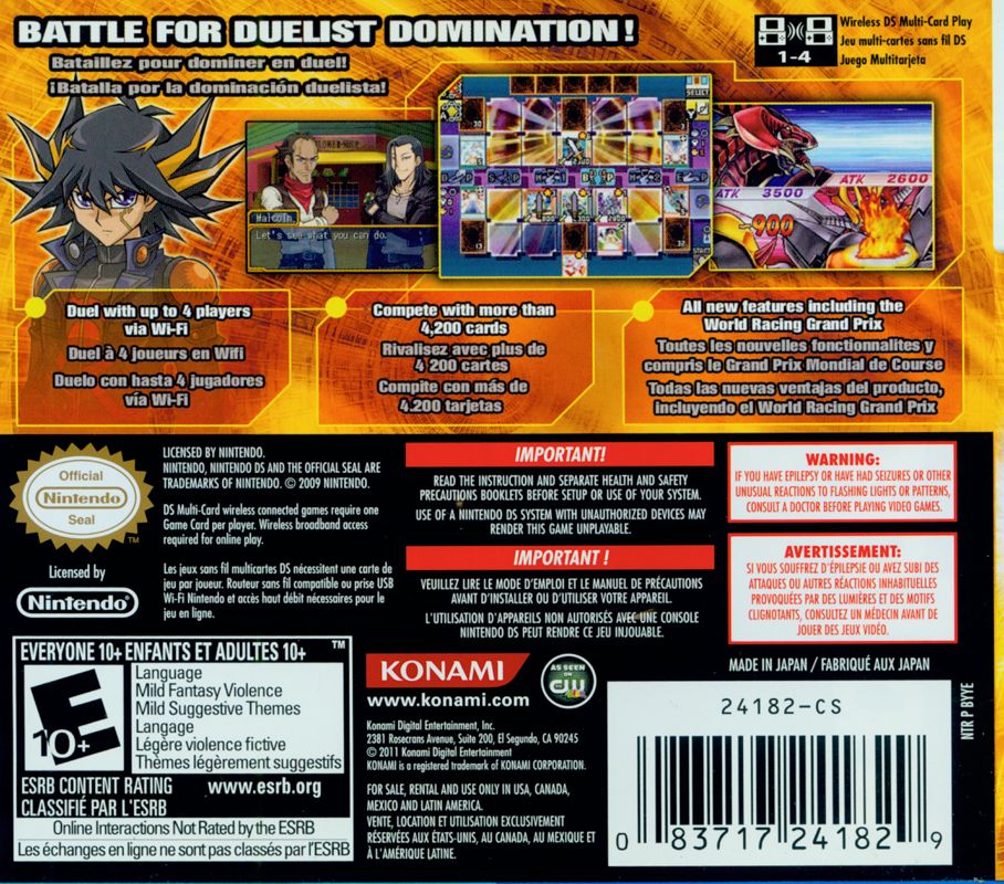 Back Cover for Yu-Gi-Oh!: 5D's World Championship 2011 - Over the Nexus (Nintendo DS)