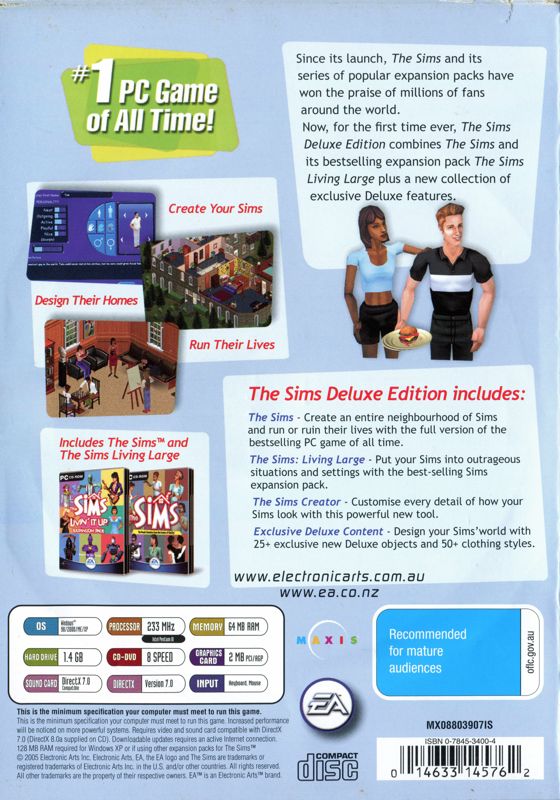 Back Cover for The Sims: Deluxe Edition (Windows) (Re-release)