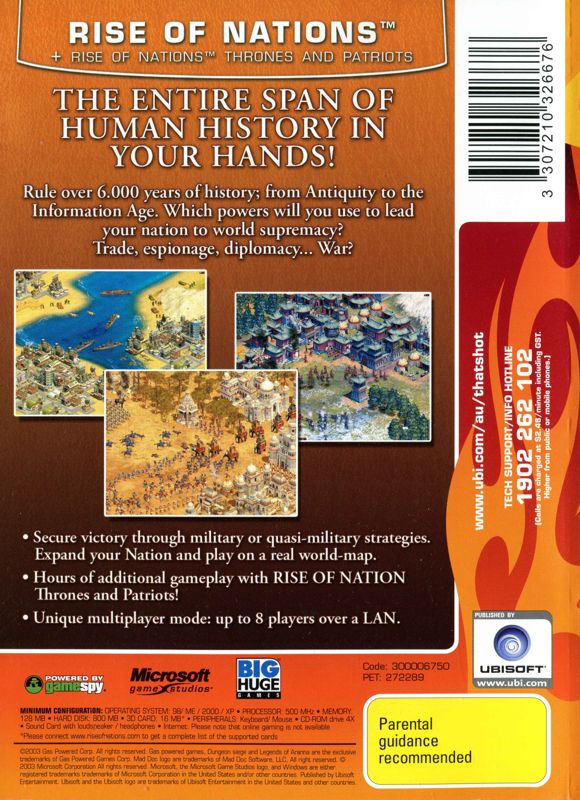 Back Cover for Rise of Nations: Gold Edition (Windows) (That's Hot! release)