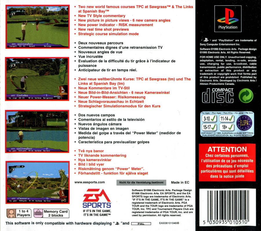 Back Cover for PGA Tour 97 (PlayStation)