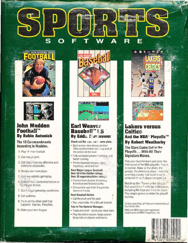 Back Cover for Sports 3 Pack (DOS)