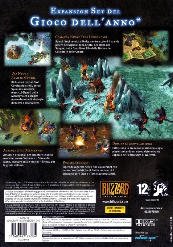 Back Cover for WarCraft III: The Frozen Throne (Windows)