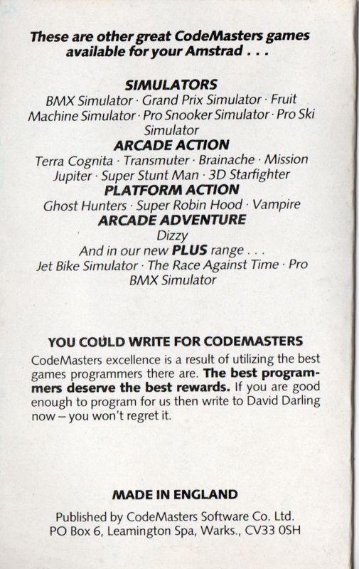 Inside Cover for ATV Simulator (Amstrad CPC)