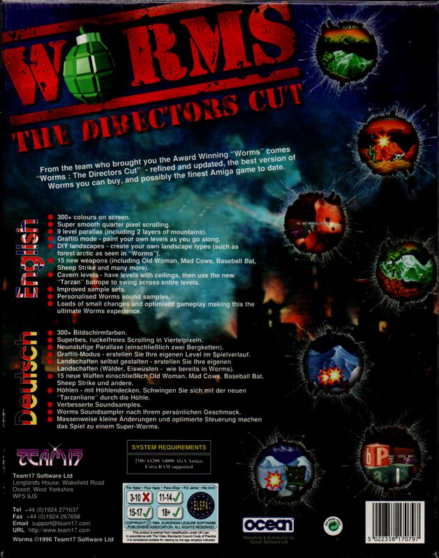 Back Cover for Worms: The Director's Cut (Amiga)