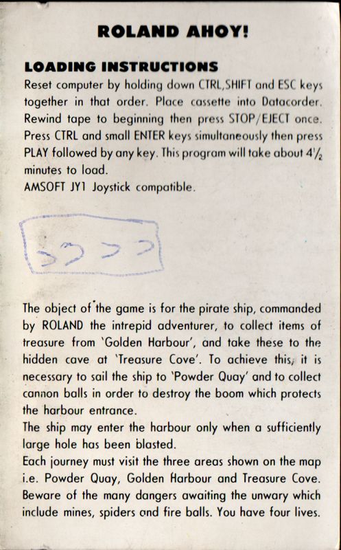 Inside Cover for Roland Ahoy! (Amstrad CPC)
