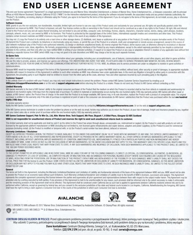 Inside Cover for Disney•Pixar Cars 3: Driven to Win (PlayStation 4): Right