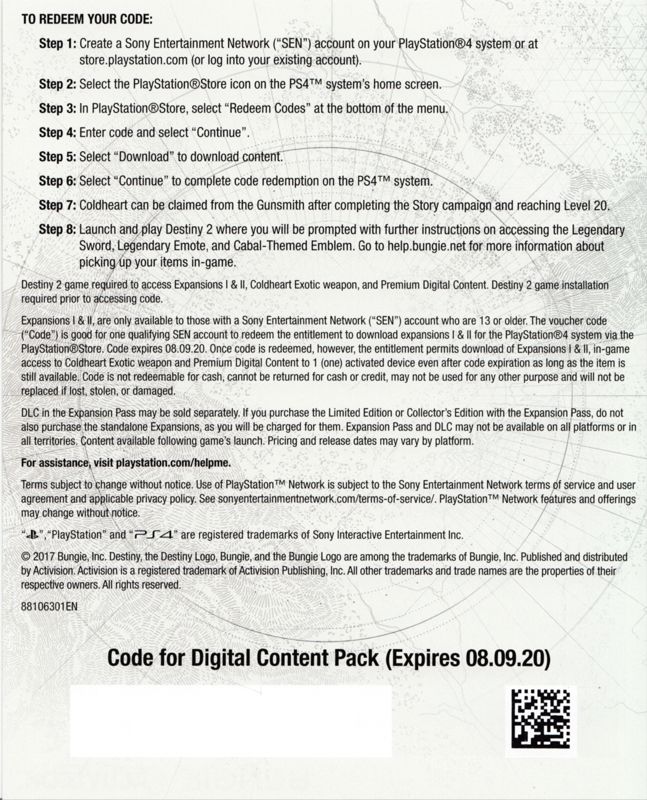Extras for Destiny 2 (Limited Edition) (PlayStation 4): Digital Content Pack - Back