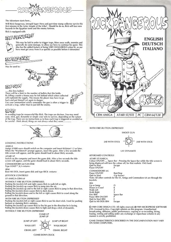 Manual for Rick Dangerous (DOS) (Kixx release): Side A