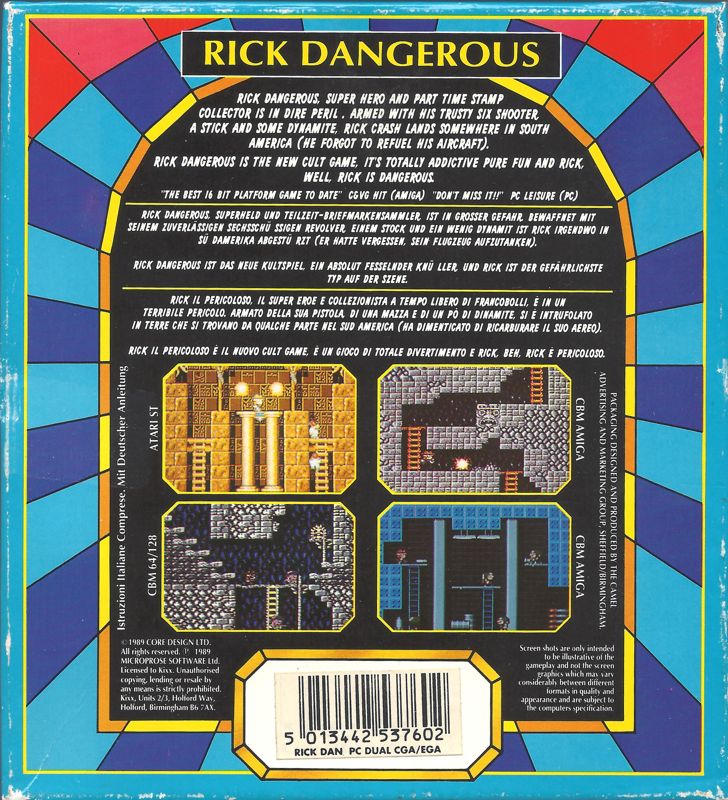 Back Cover for Rick Dangerous (DOS) (Kixx release)