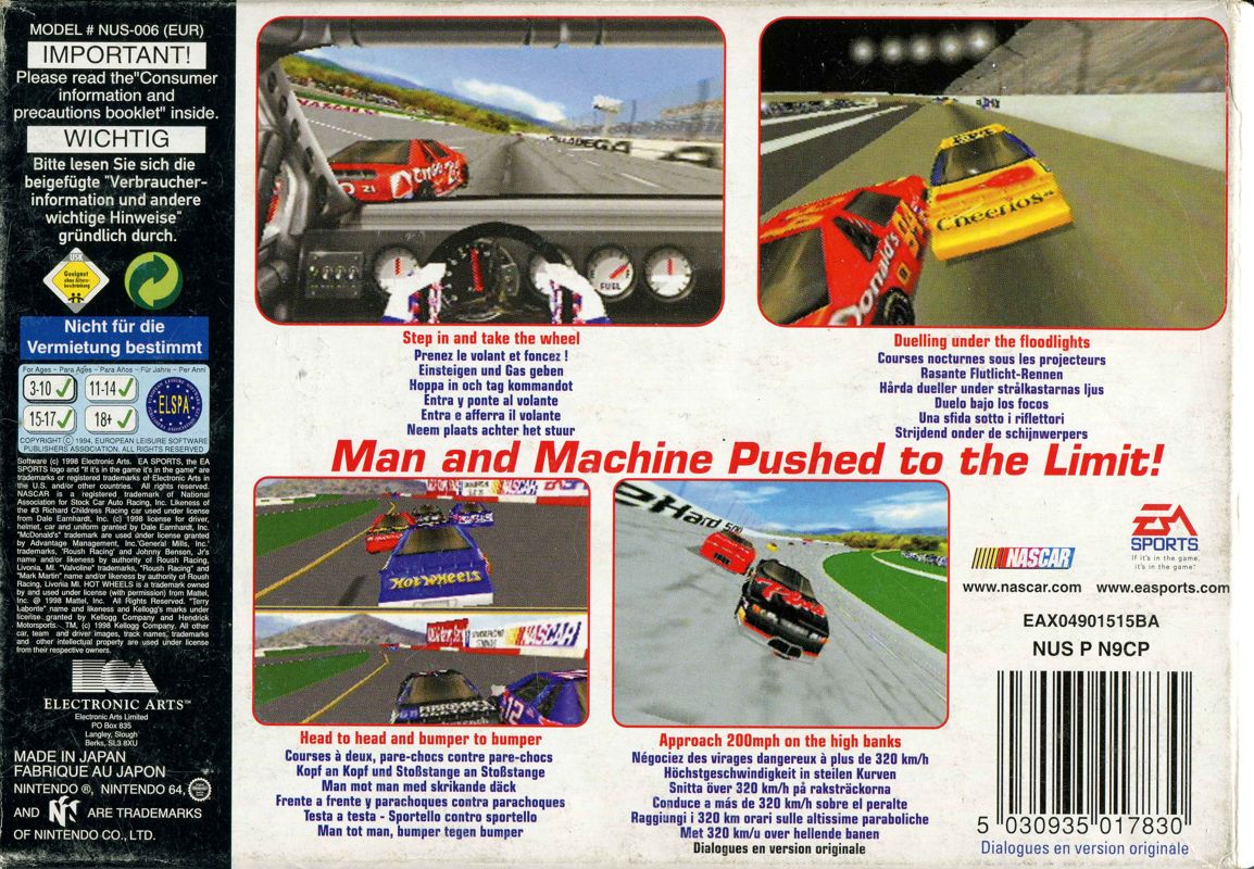 Back Cover for NASCAR 99 (Nintendo 64)