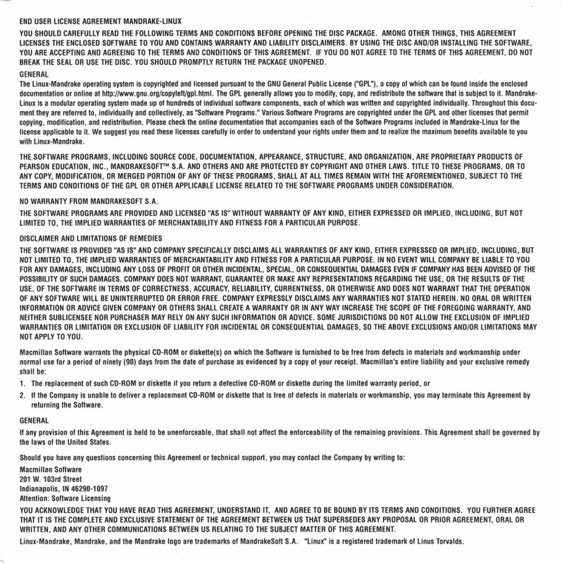 Manual for MandrakeLinux Gaming Edition (Linux): End User License Agreement Mandrake-Linux