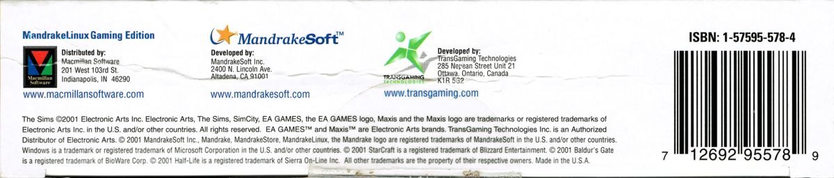 Spine/Sides for MandrakeLinux Gaming Edition (Linux): Bottom