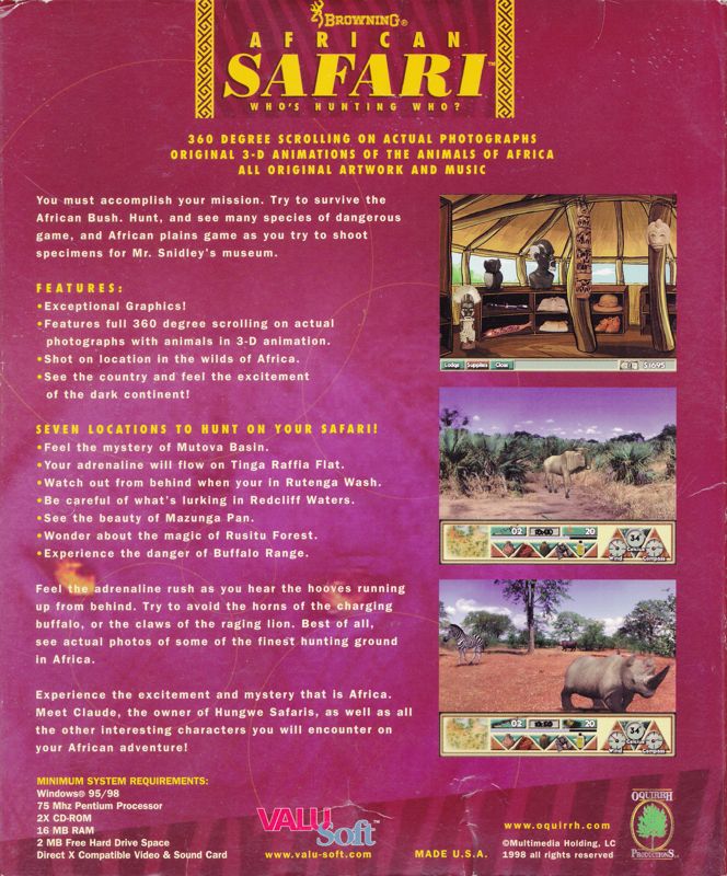 Back Cover for Browning African Safari: Who's Hunting Who? (Windows)