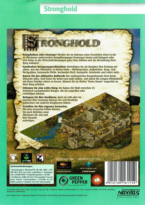 Back Cover for FireFly Studios' Stronghold (Windows) (Green Pepper release (#195))