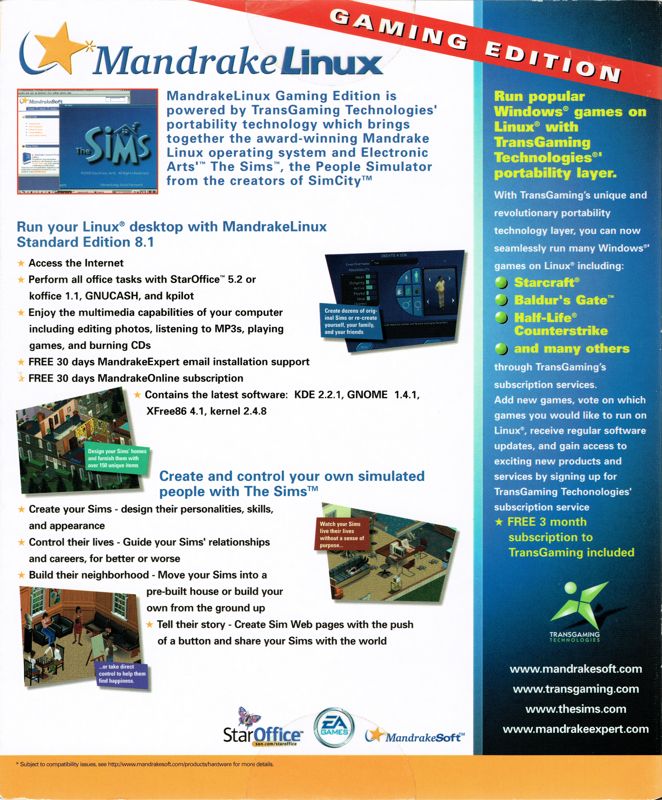 Back Cover for MandrakeLinux Gaming Edition (Linux)