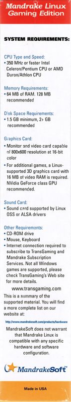 Spine/Sides for MandrakeLinux Gaming Edition (Linux): Right