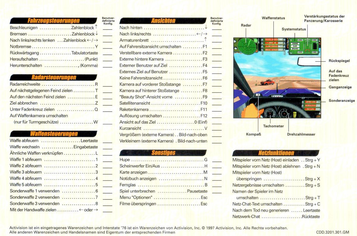 Reference Card for Interstate '76 (Windows): back