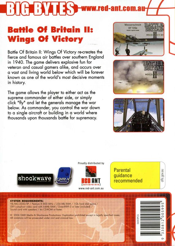 Back Cover for Battle of Britain II: Wings of Victory (Windows) (Big Bytes release)