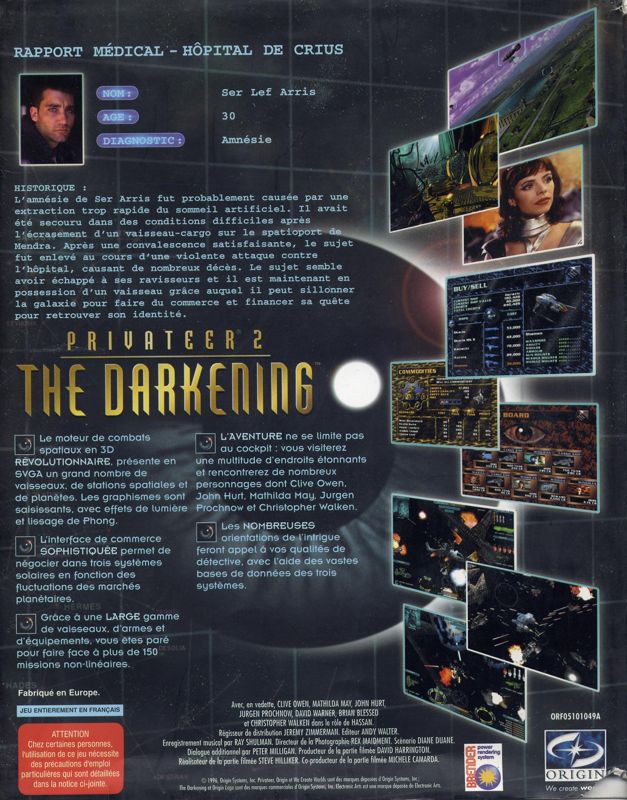 Back Cover for Privateer 2: The Darkening (DOS): Slide-in wrapping