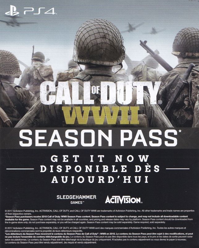 Advertisement for Call of Duty: WWII (PlayStation 4): Flyer - Season Pass - Front