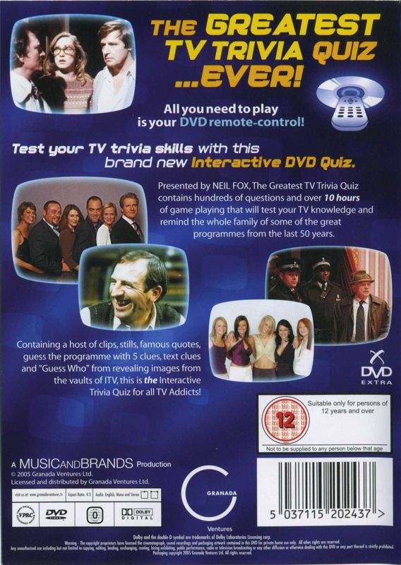 Back Cover for The Greatest TV Trivia Quiz (DVD Player)