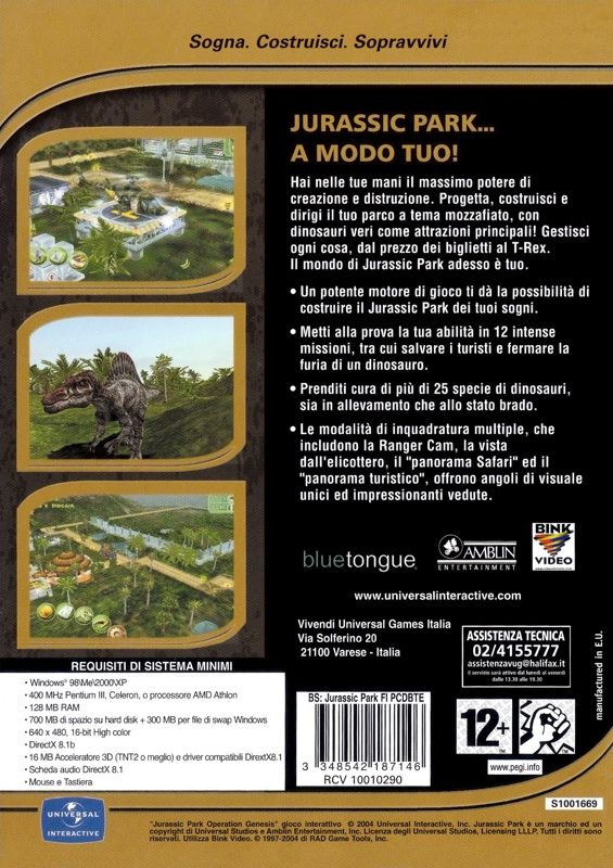 Back Cover for Jurassic Park: Operation Genesis (Windows) (BestSeller Series release)