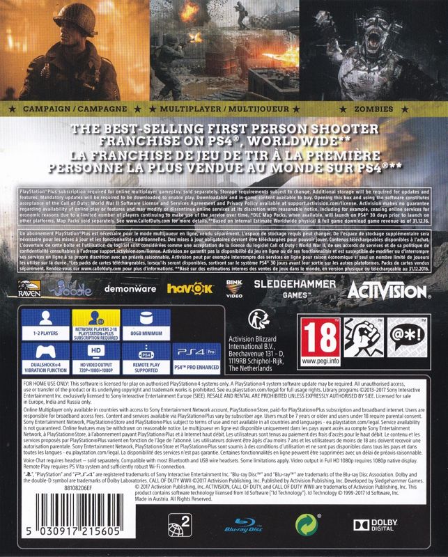 Back Cover for Call of Duty: WWII (PlayStation 4)