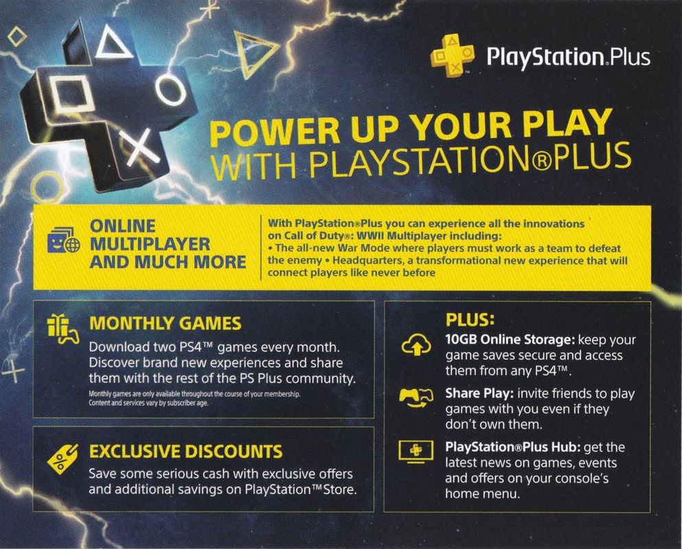 Advertisement for Call of Duty: WWII (PlayStation 4): Flyer - PlayStation Plus - Back