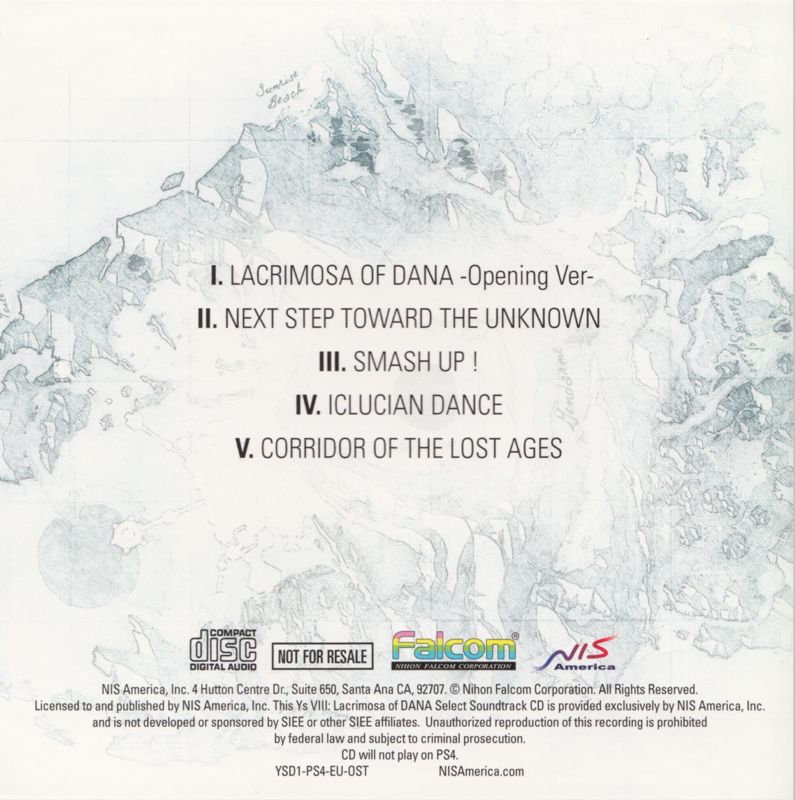 Other for Ys VIII: Lacrimosa of Dana (Limited Edition) (PlayStation 4): Select Soundtrack - Back