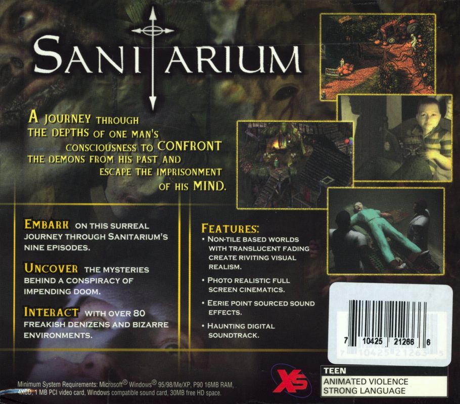 Back Cover for Sanitarium (Windows) (XS Games release)