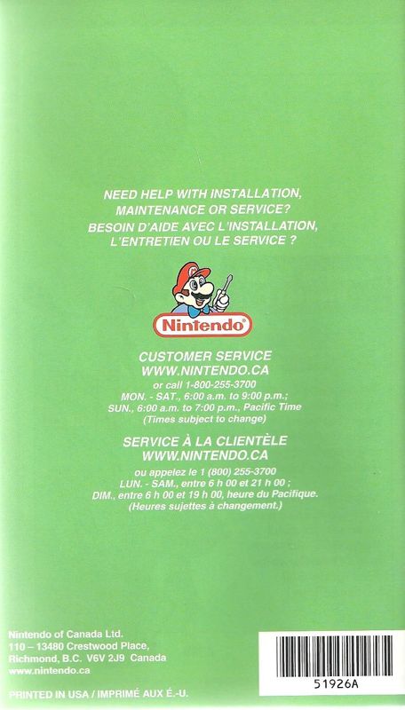 Manual for Mario Golf: Toadstool Tour (GameCube) (Player's Choice release): Back