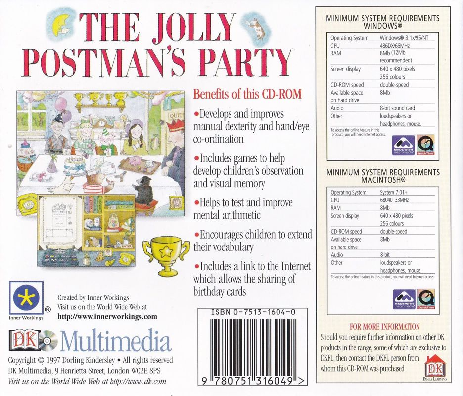Back Cover for The Jolly Postman's Party (Macintosh and Windows 16-bit)