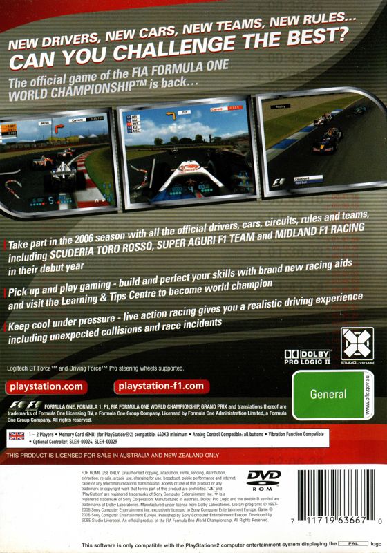 Back Cover for Formula One 06 (PlayStation 2)